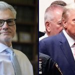 Left: Judge Juan Merchan poses for a picture in his chambers in New York, Thursday, March 14, 2024. Merchan is presiding over Donald Trump’s hush money case in New York (AP Photo/Seth Wenig). Right: FILE - Former President Donald Trump is escorted to a courtroom, April 4, 2023, in New York (AP Photo/Mary Altaffer, File).